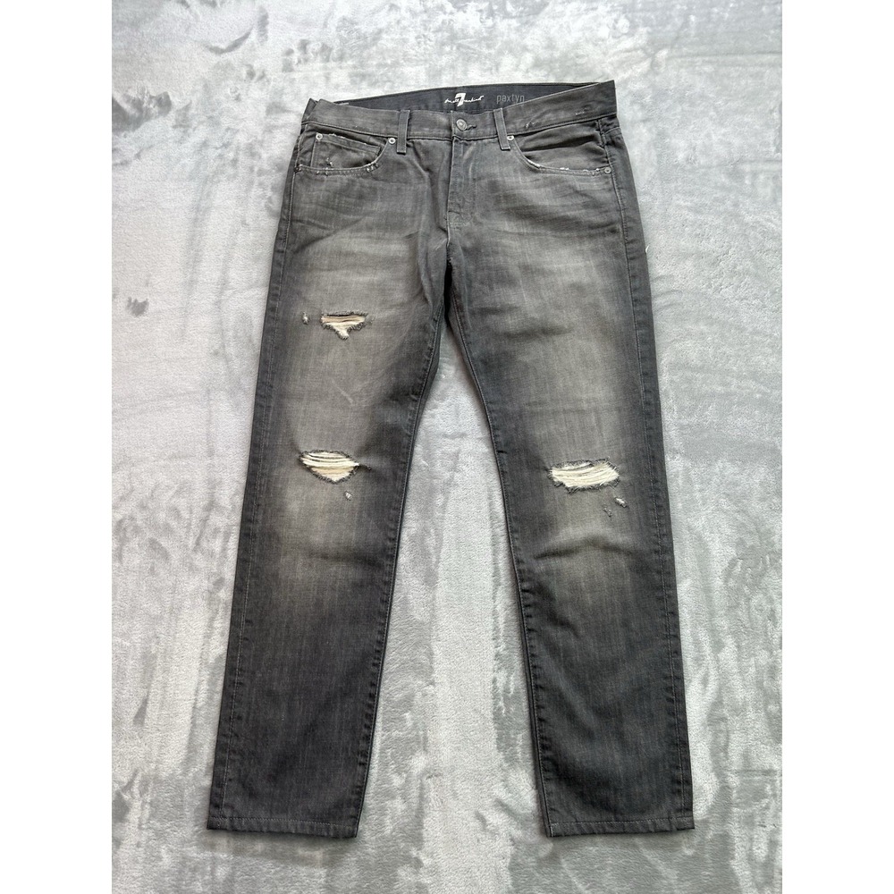 7 For All Mankind Jeans Mens Sz 34x31 Grey The Paxtyn Slim Grunge Distressed